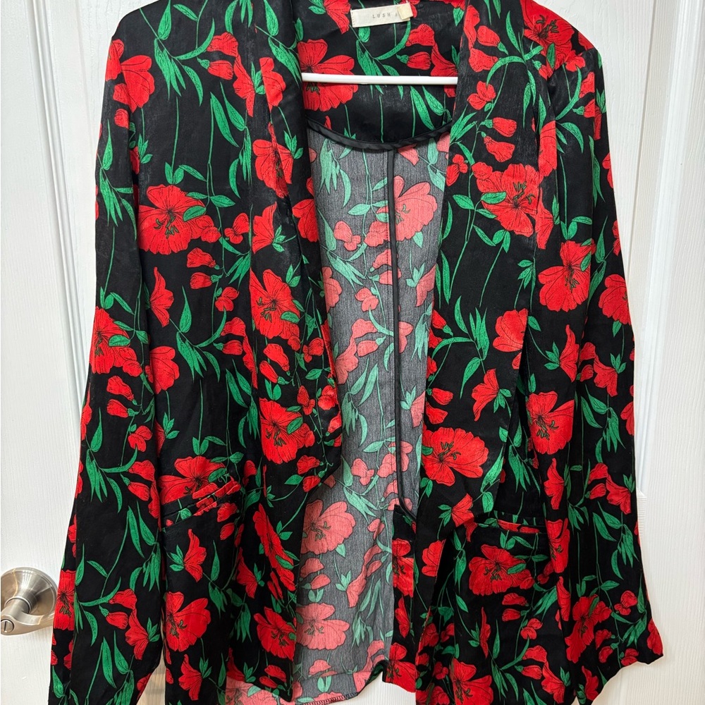 Lush Black and Red Floral Blazer Shoulder Pads Size M